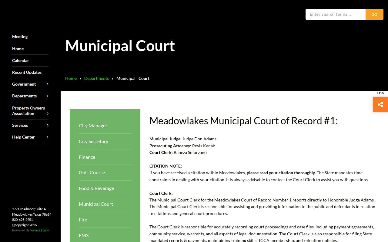 Burnet County Meadowlakes warrant records, municipal court contact page