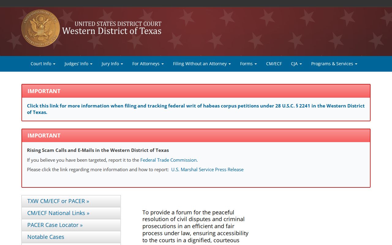 Burnet County federal warrant records routing through the Western District of Texas