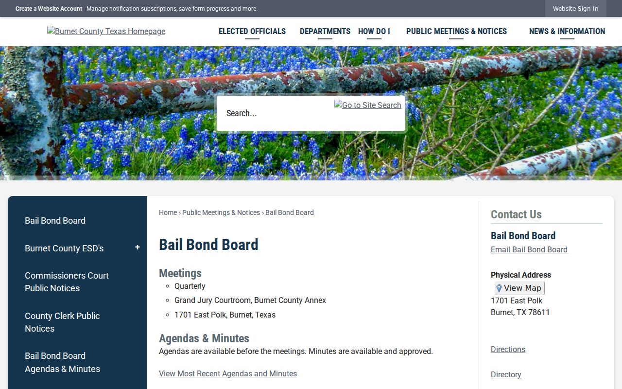 Burnet County warrant bond resources on the Bail Bond Board page