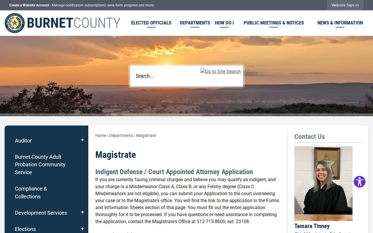 Burnet County jail magistrate office contact information for warrant matters